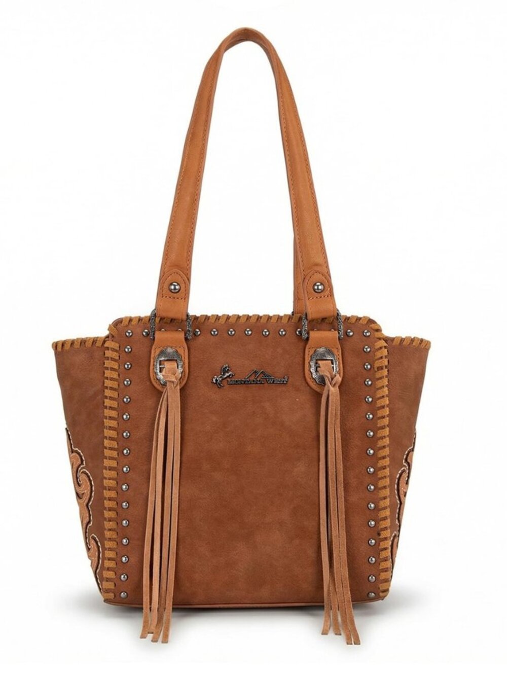 Western Tote Bag for Women Studded PU Leather Handbag with Fringe Tassel, Medium